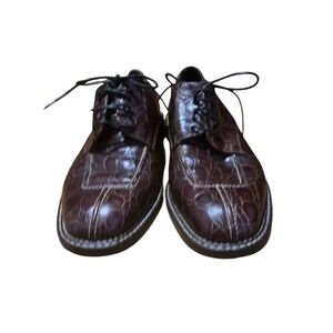 Donald J. Pliner Brown Croco Embossed Leather Tie Up Shoes